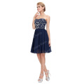 Grace Karin Sexy Damas sin tirantes con cuentas de gasa corta vestido de dama de honor azul marino 2015 CL6049-1